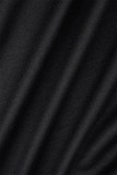 Black Casual Solid Basic Hooded Collar Long Sleeve Two Pieces