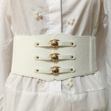 White College Solid Buttons Belts