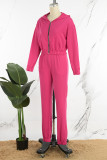 Rose Red Casual Solid Patchwork Hooded Collar Long Sleeve Two Pieces
