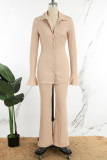 White Casual Solid Patchwork Turndown Collar Long Sleeve Two Pieces