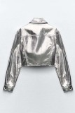 Silver Casual Solid Patchwork Turndown Collar Outerwear