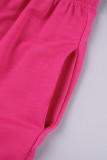 Rose Red Casual Solid Patchwork Hooded Collar Long Sleeve Two Pieces