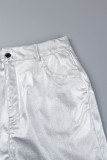 Silver Casual Solid Patchwork Skinny High Waist Conventional Solid Color Skirts