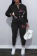 Black Casual Print Letter Mandarin Collar Long Sleeve Two Pieces