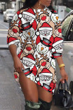White Red Casual Print Basic O Neck Long Sleeve Dresses