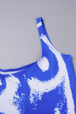 Blue Casual Print Basic U Neck Vest Dress Dresses