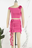Rose Red Sexy Casual Solid Patchwork Oblique Collar Sleeveless Two Pieces