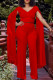 Red Elegant Solid Patchwork V Neck Long Sleeve Two Pieces
