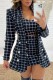 Black Casual Plaid Print Patchwork Turndown Collar Long Sleeve Three Piece Set