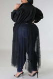 Black Casual Solid Patchwork Frenulum Turndown Collar Shirt Dress Plus Size Dresses