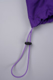 Purple Casual Solid Patchwork Draw String Pocket Buckle Turndown Collar Long Sleeve Two Pieces