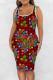 Dark Red Casual Print Basic U Neck Vest Dress Dresses
