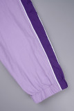 Purple Casual Solid Patchwork Draw String Pocket Buckle Turndown Collar Long Sleeve Two Pieces