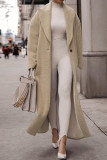 Cream White Casual Solid Cardigan Turndown Collar Outerwear
