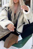 Milky Casual Solid Patchwork Cardigan Turndown Collar Outerwear