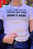 White Street Daily Print Patchwork Letter O Neck T-Shirts
