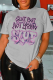 Light Gray Casual Cute Print Patchwork Letter O Neck T-Shirts
