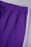 Purple Casual Solid Patchwork Draw String Pocket Buckle Turndown Collar Long Sleeve Two Pieces