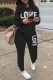 Black Casual Letter Print Basic O Neck Long Sleeve Two Pieces