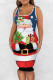 Dark Blue Red Casual Print Basic U Neck Vest Dress Dresses