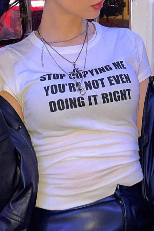 White Street Daily Print Patchwork Letter O Neck T-Shirts