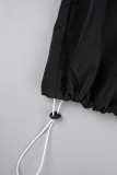 Purple Casual Solid Patchwork Draw String Pocket Buckle Turndown Collar Long Sleeve Two Pieces