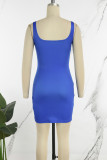 Blue Casual Print Basic U Neck Vest Dress Dresses