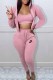 Pink Casual Print Letter Hooded Collar Long Sleeve Three Pieces