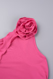 Rose Red Sexy Casual Solid Patchwork Oblique Collar Sleeveless Two Pieces