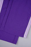 Purple Casual Solid Patchwork Draw String Pocket Buckle Turndown Collar Long Sleeve Two Pieces