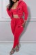 Red Casual Print Letter Hooded Collar Long Sleeve Three Pieces