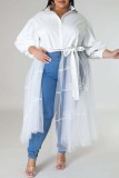 White Casual Solid Patchwork Frenulum Turndown Collar Shirt Dress Plus Size Dresses