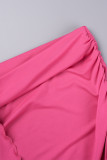 Rose Red Sexy Casual Solid Patchwork Oblique Collar Sleeveless Two Pieces