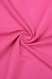 Rose Red Sexy Casual Solid Patchwork Oblique Collar Sleeveless Two Pieces