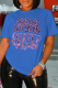 Royal Blue Casual Cute Print Patchwork Letter O Neck T-Shirts