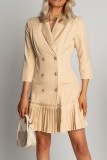 Apricot Casual Solid Patchwork Turn-back Collar Suit Dress Dresses