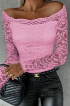 Pink Casual Solid Basic Off the Shoulder Tops