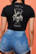 Black Street Daily Print Skull Patchwork O Neck T-Shirts