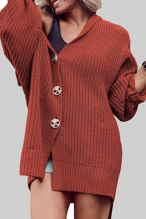 Deep Red Casual Solid Patchwork Buckle Hooded Collar Outerwear