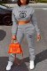 Grey Casual Print Letter Hooded Collar Long Sleeve Two Pieces