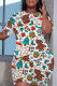 White Casual Print Basic O Neck Short Sleeve Two Pieces