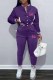 Purple Casual Print Letter Mandarin Collar Long Sleeve Two Pieces