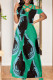 Green Sexy Print Patchwork Asymmetrical Collar Printed Dress Dresses