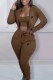Brown Casual Print Letter Hooded Collar Long Sleeve Three Pieces