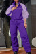 Purple Casual Solid Patchwork Draw String Pocket Buckle Turndown Collar Long Sleeve Two Pieces