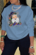 Gray Blue Casual Party Print Snowflake Patchwork O Neck Tops