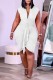 White Casual Solid Fold V Neck Wrapped Skirt Plus Size Dresses