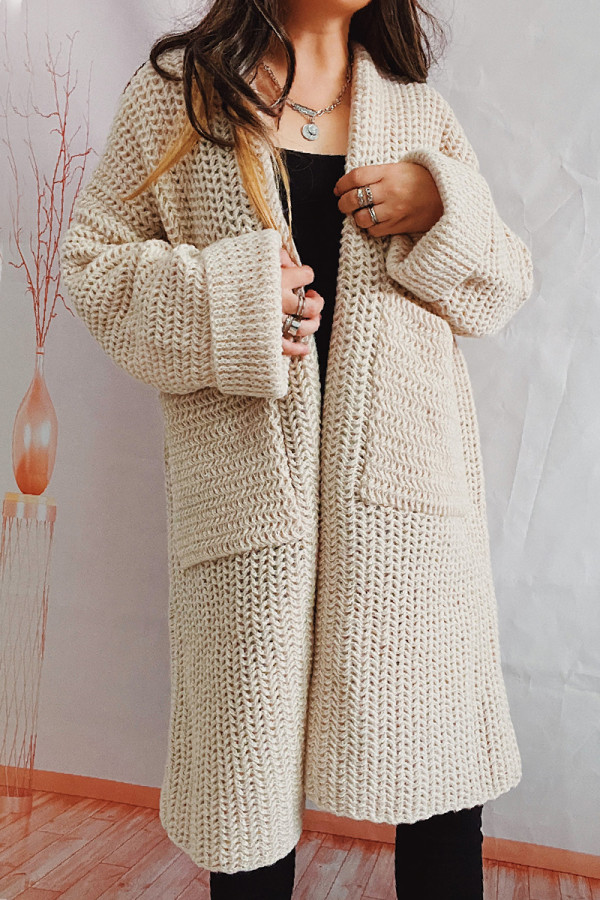 Khaki Casual Solid Cardigan Outerwear