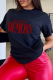 Black Daily Party Print Patchwork Letter O Neck T-Shirts