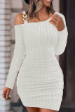 Light Gray Casual Solid Basic Oblique Collar Long Sleeve Dresses